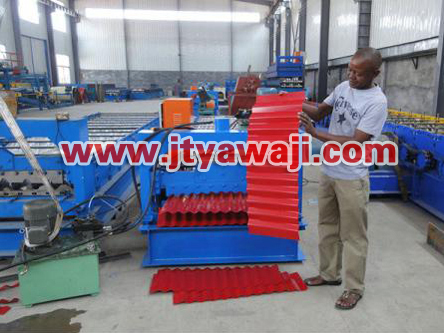 Corrugated roofing tile machine